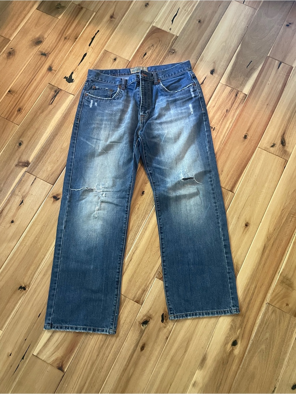 MENS VINTAGE Old Navy Blue Straight Jeans with Knee Distress